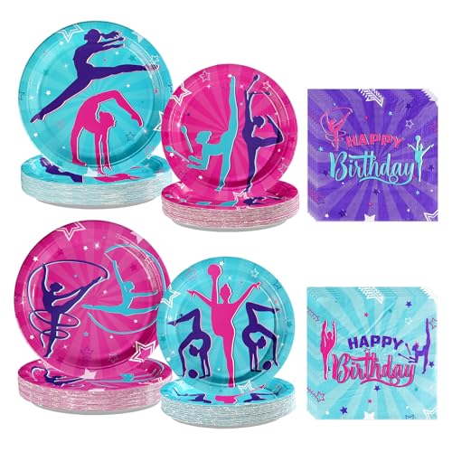 Greencian 200Pcs Gymnastics Birthday Party Supplies Gymnastics Plates and Napkins Disposable Dance Gymnasts Themed Tableware Set for Little Dance Gymnasts Girls Birthday Party Decorations Serves 50 Greencian 200Pcs Gymnastics Birthday Party Supplies Gymnastics Plates and Napkins Disposable Dance Gymnasts Themed Tableware Set for Little Dance Gymnasts Girls Birthday Party Decorations Serves 50