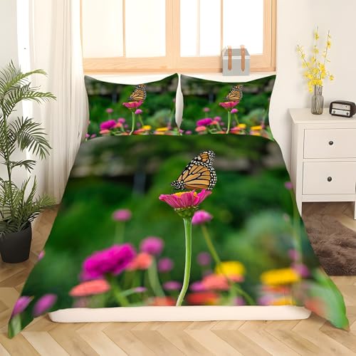 Housse de couette 160x200 fleurs papillon 3 pcs