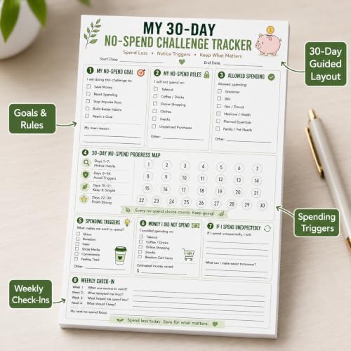 Bloc de notas No-Spend Challenge de 50 hojas con registro semanal 3
