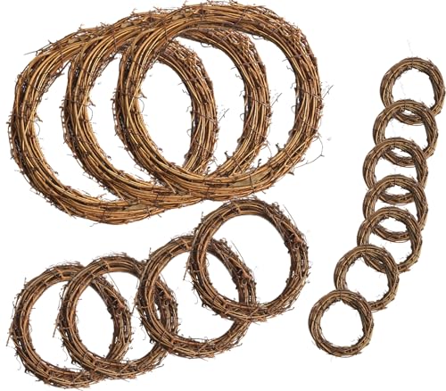 13 Piezas Corona de Ratan,Corona de Mimbre,Corona Navidad DIY,Colgando Corona,Guirnalda Natural para Puerta Boda Festival Colgante de Pared Decoración (8,15,25 cm)