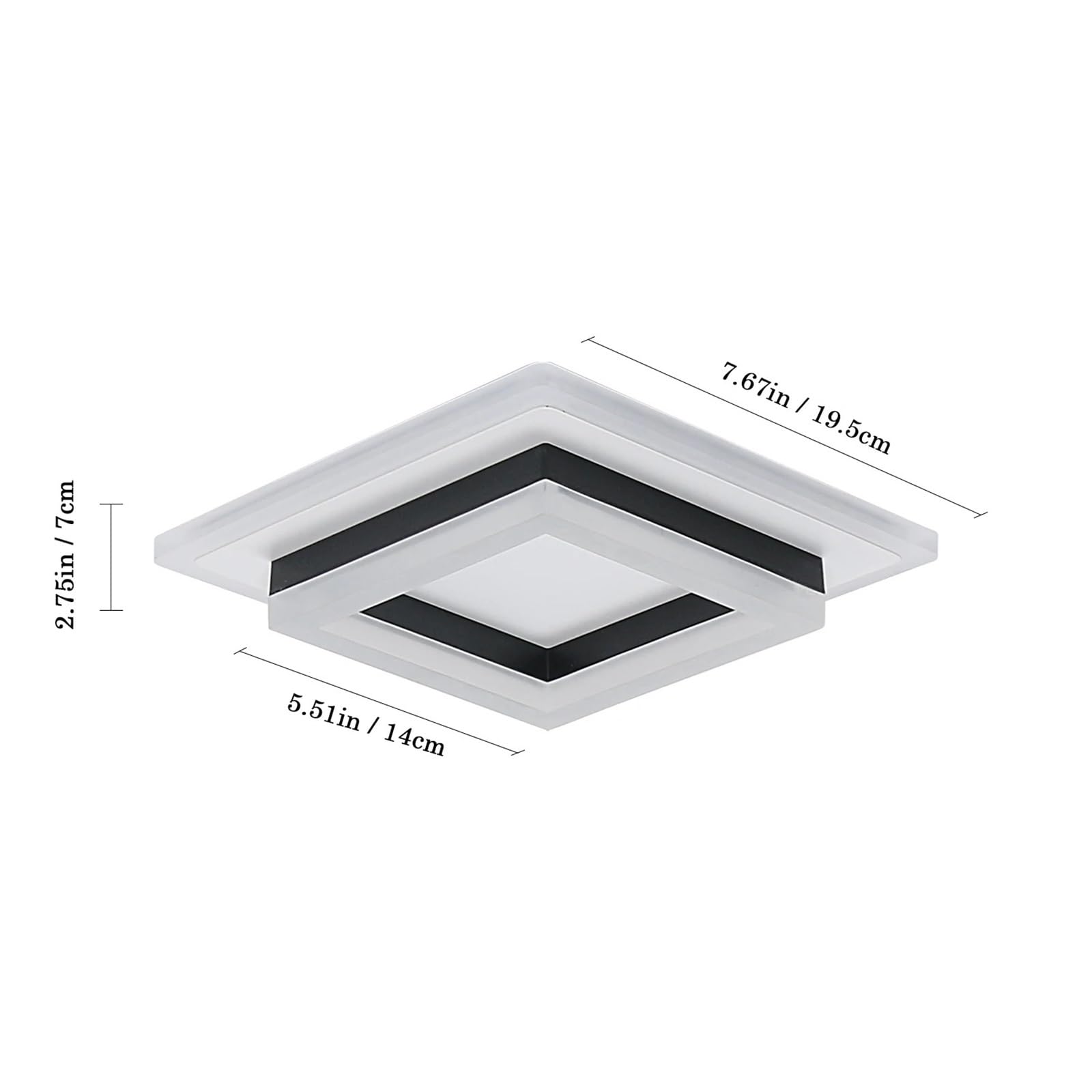 Générique Luminaire Plafonnier LED Plafonnier LED moderne, carré, 24 W, en acrylique, for salle de bain, couloir, chambre, blanc froid 6500 K