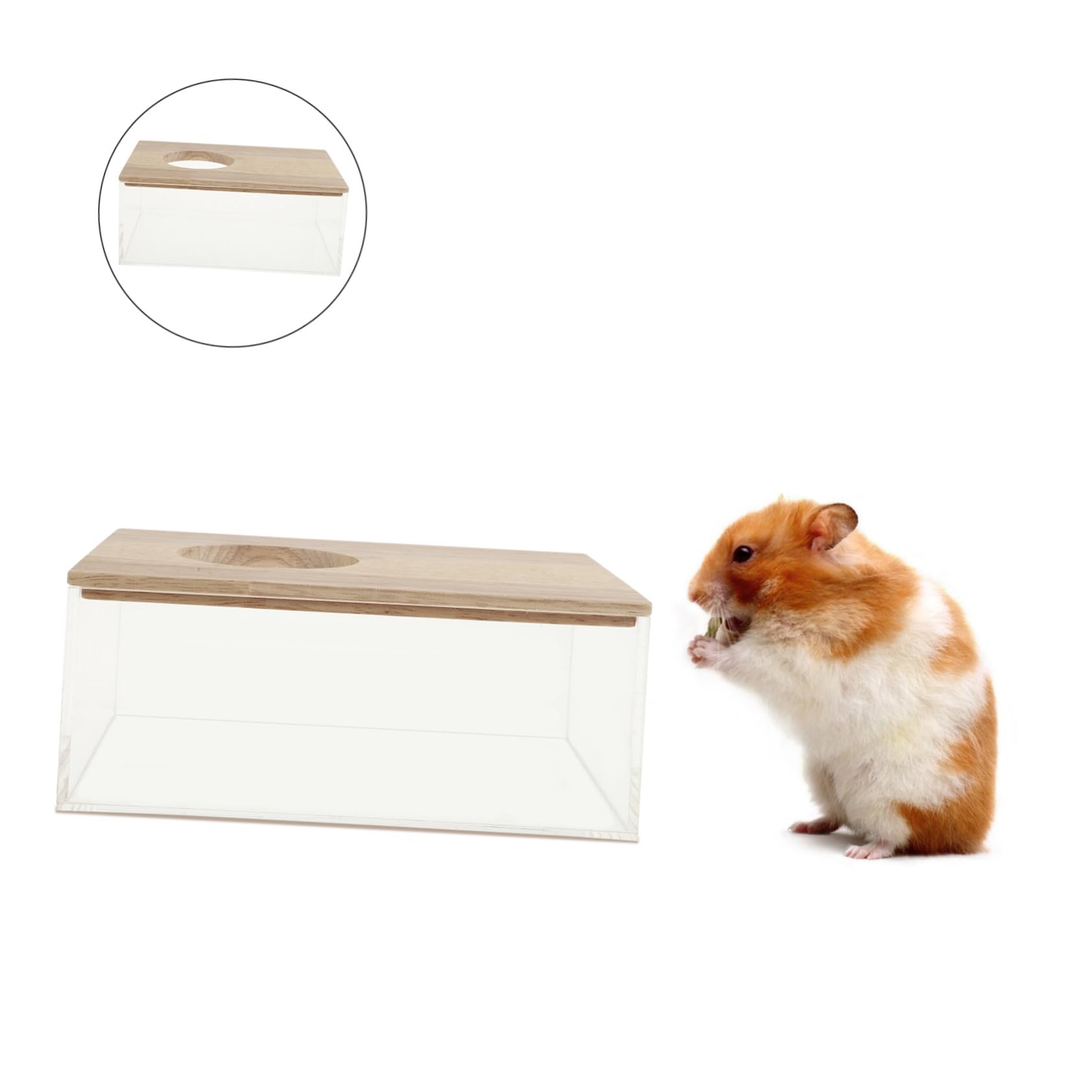 KOMBIUDA Transparente Multifunktions Sandbadbox aus Acryl und Holz für Hamster Dekorative Hamster Badewanne für Zuhause und Sichere Sandbäder