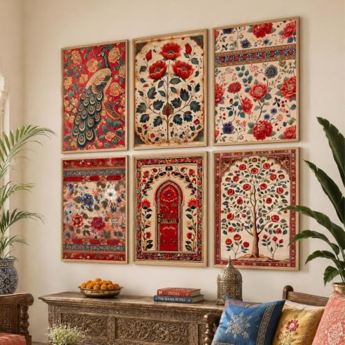 Image of kotart Traditional Indian Pichwai Wall Art Poster With Frame Wall Decor Paintings | Traditional Wall Piaintings For Office Home Decor Wall Frame With Glass - (13x17 inch, H)
