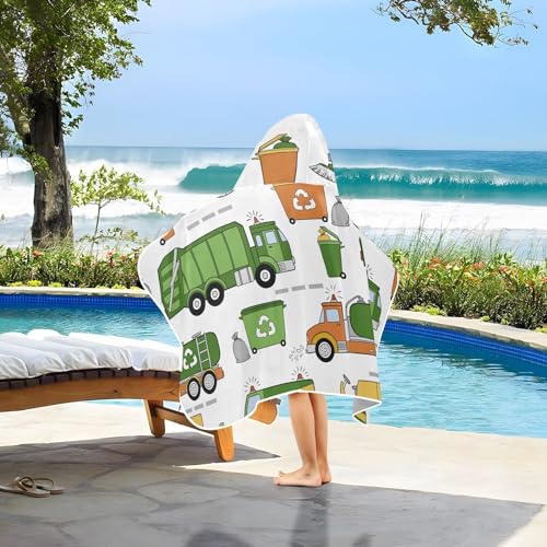Image of Kids Beach Towel for Boys Girls, Construction Garbage Trucks Street Bath Towel Wrap, Baby Hooded Towels, Toddler Soft Pool Swim Towels