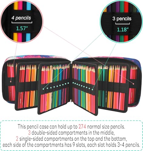 Image of JAKAGO 274 Slots Colored Pencil Case Large Capacity Pen Holder for Artist Painter Zipper Organizer Bag for Marker Highlighter Storage Case for Office Sketch Travel Supplies(Fireworks)