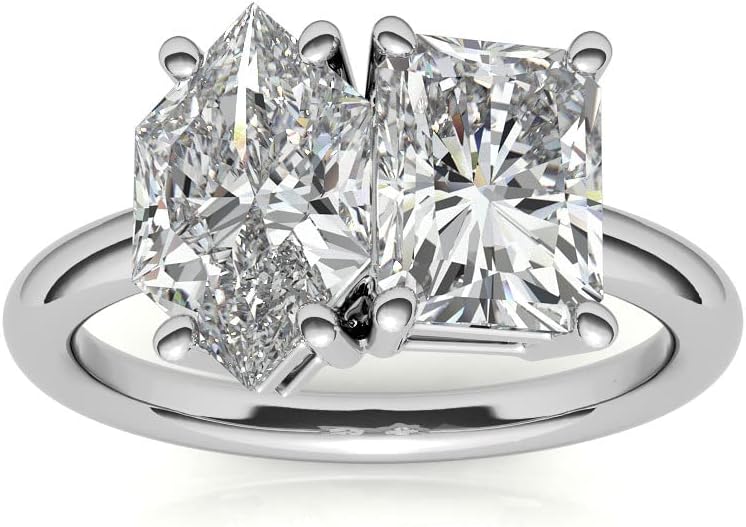 Emerald & Marquise Moissanite Engagement Ring 2-Stone Moi et Toi Design 10k 14k 18k Gold & 925 Sterling Silver Christmas Gift For Women Search this page