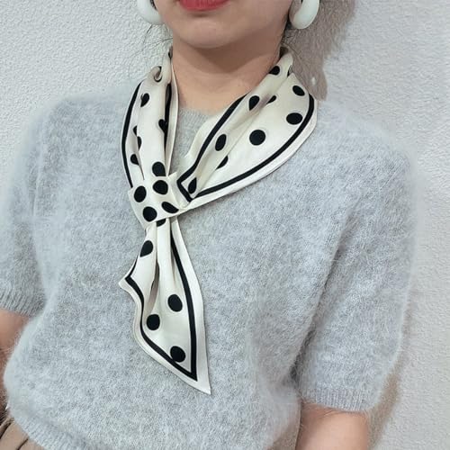 Women Skinny Silk Scarf Easy Pull-Through French Polka Dot Line Pattern Narrow Long Neckerchief Hairband Headdress2
