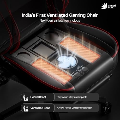 Image of Green Soul Monster Pro | Gaming & Office Chair | Ventilated Seats, Massager & ErgoCurve Legrest | Memory Foam Magnetic Neck & Lumbar Pillow | 5D Adjustable Armrests | Silent Wheels (Red & Black)
