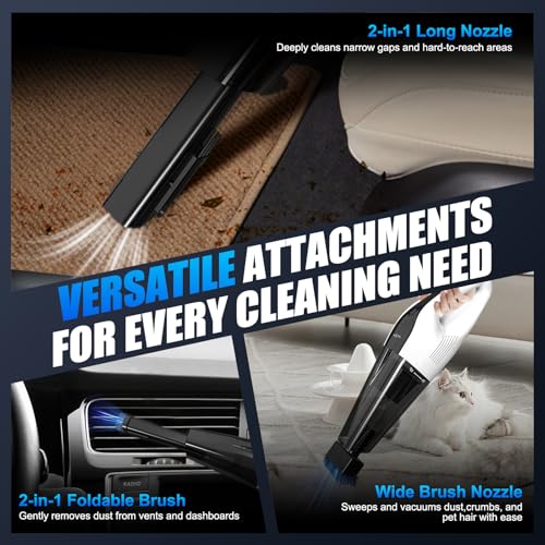 Image of Handheld Vacuum Cordless, Portable Car Vacuum Cleaner with Strong Suction, Rechargeable Hand Held Vacuum with Multi-Nozzles & Washable Filter for Home, Car, Pet Hair, Off White