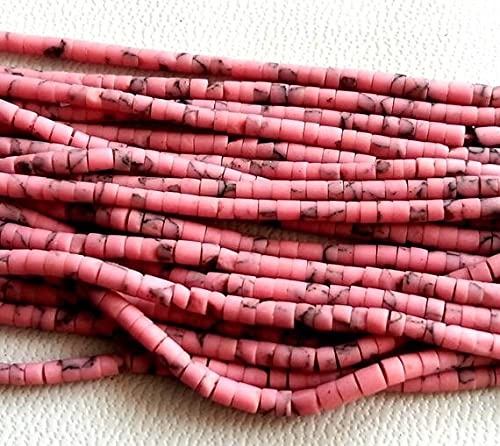 Perles afghanes howlite rose seed beads 1mm, fil heishi pour création de bijoux