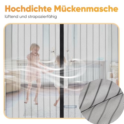 Sekey Fliegengitter Balkontür Magnet, Insektenschutz Tür 90x200 cm, Ohne Bohren, Stärkere Magneten als beim Klassik, Lichtdurchlässig, Reißfest, Wetterfest, Langlebig, 4cm Klettband Oben, Schwarz