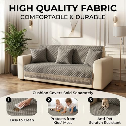 Image of KINGLY Armrest Cover with Pocket | Anti-Slip Sofa Arm Protector | Washable Arm Cover | Italian Mousse