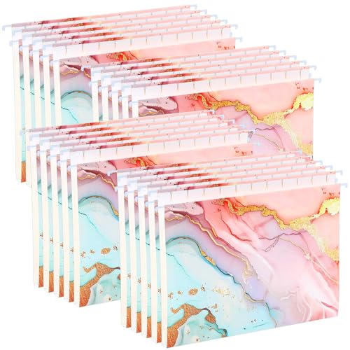 Qeeenar 20 Pack Hanging File Folders Letter Size, 1/5 Tabs Marble Foil