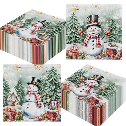 48Pcs Vintage Christmas Napkins -Winter Holiday Retro Forest Snowman Christmas Paper Napkins for Decoupage