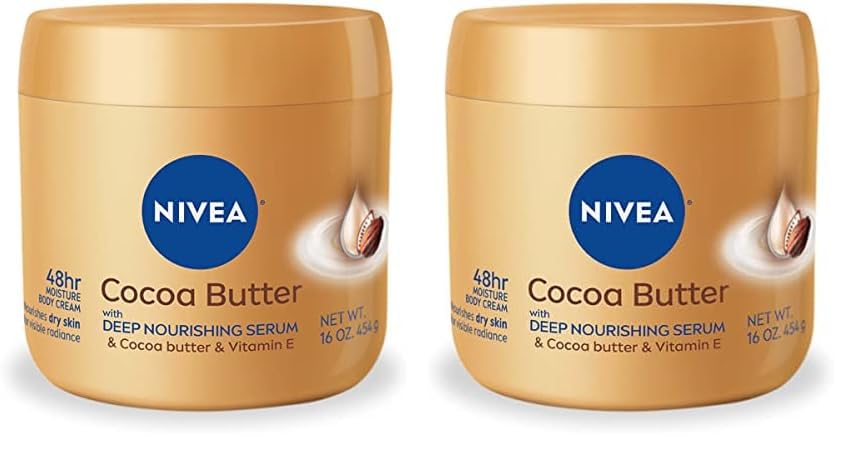 NIVEA Cocoa Butter Body Cream with Deep Nourishing Serum, Cocoa Butter Cream for Dry Skin, 16 Ounce Jar (Pack of 2)
