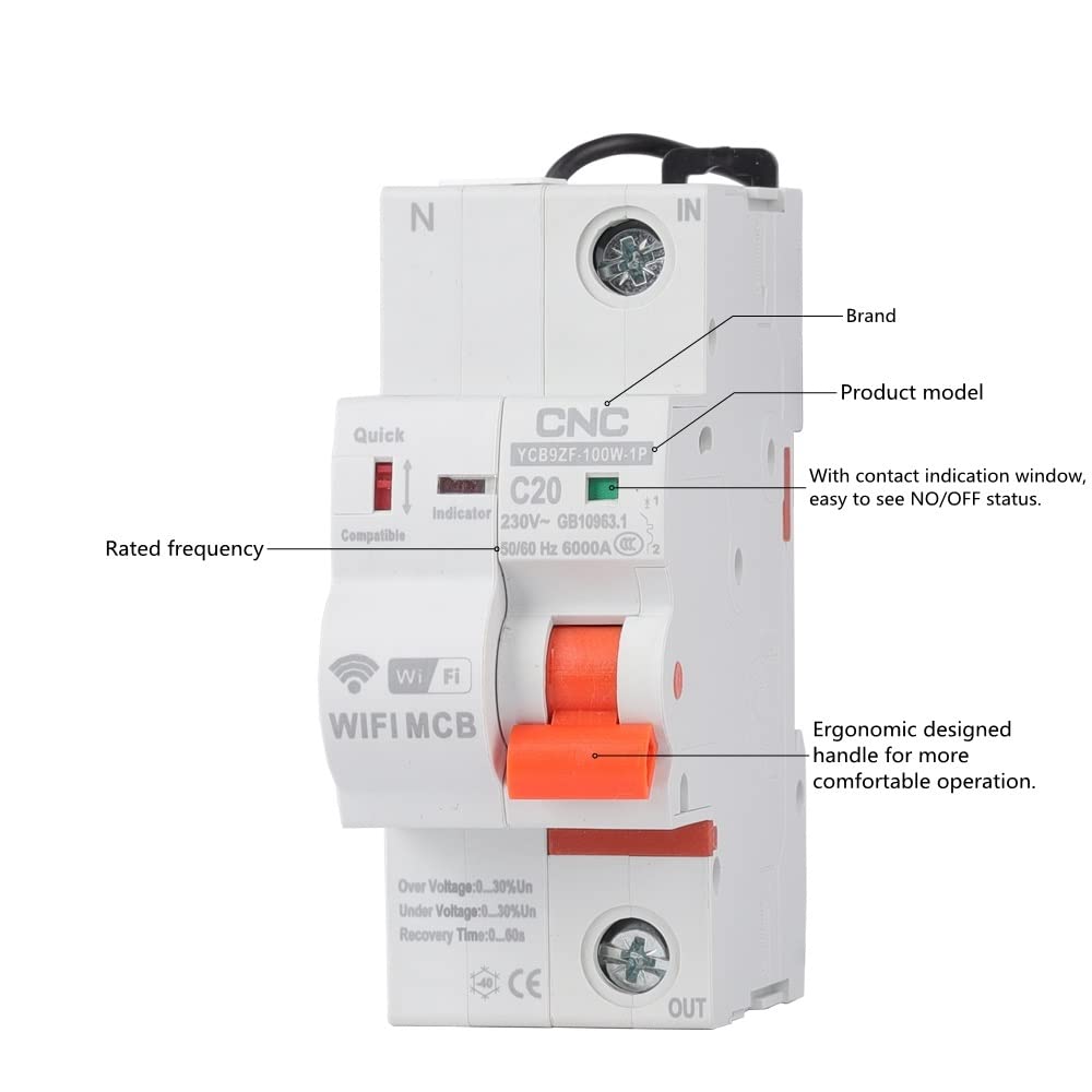 Disyuntor,Interruptor AutomáTico MagnetotéRmico 100W 1P WiFi Disyuntor inteligente Protección contra cortocircuitos Temporizado Interruptor de recierre Control remoto(16A)