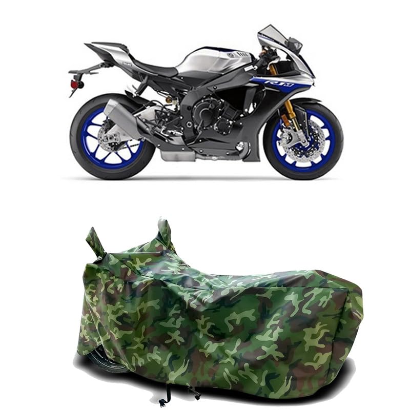 Image of DUFFEL-100% Heat Protection Two Wheeler Bike /Scooty Body Cover for Yamaha YZF R1 M BS6 Water Resistance /UV-Rays /Birds Dropping /Scratchproof /Dust Proof /Waterproof[Green Jungle Print]