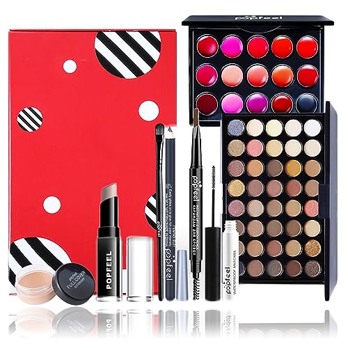WishesMar Full Makeup Set for Women for Essential Starter All in One Gift Makeup Kit Contains Eye Shadow Concealer Lip Gloss Mascara Eyebrow Eyeliner Highlight Stick Applicator Brush
