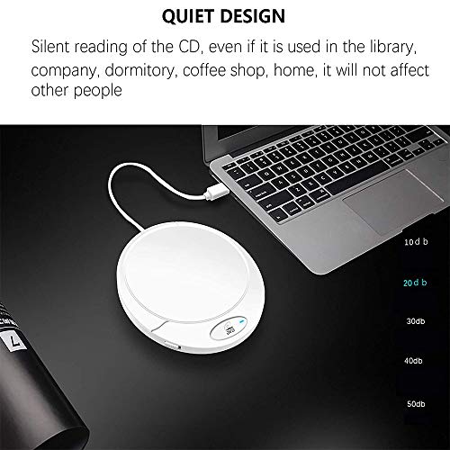 External DVD Drive USB 3.0, Dainty Portable CD DVD +/-RW Drive Slim DVD/CD ROM Rewriter Burner Writer, High Speed Data Transfer for Laptop/MacBook/Desktop/MacOS/Windows10/8/7/XP (White silver) (white)