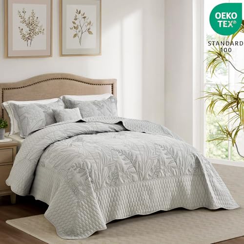 Image of DaisyHuang Full Size Bedspread Set, 5‑PCE Reversible Quilt Set 96x110 Grey