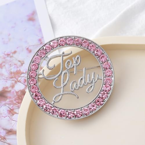 Image of Women Brooch Pink Diamond Top Lady Letters Social Broach TLOD Pin Gifts Jewelry