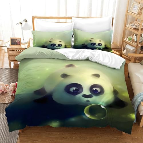 Housse de couette panda 3D imprimé microfibre 260x220 drap de lit inaltérable - 3