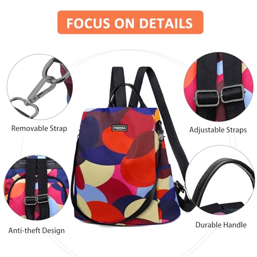 Image of Backpack for Women Anti Theft Back Pack Purse Waterproof Nylon Backpack for College Bookbag Fashion Travel Shoulder Bag Colorful Polka Dots