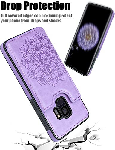 Mmhuo Samsung Galaxy S9 Wallet Case, Floral Magnetic Flip Cover With Card Holder & Kickstand, 5.8" Protective Phone Case - Purple #TOP5