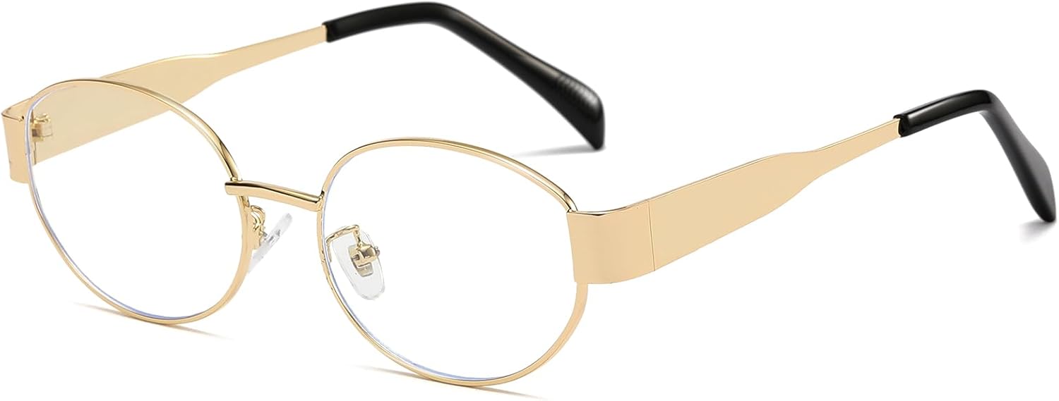 Trendy Oval Sunglasses for Women Men Retro Metal Oval Sun Glasses 90s Vintage Shades