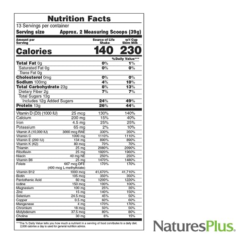Image of NaturesPlus Source of Life Energy Shake, Creamy Granola - 1.1 lbs, Pack of 2 - Provides 13g Complete Protein, Vitamins & Minerals - Non-GMO, Gluten Free, Vegetarian - 26 Total Servings