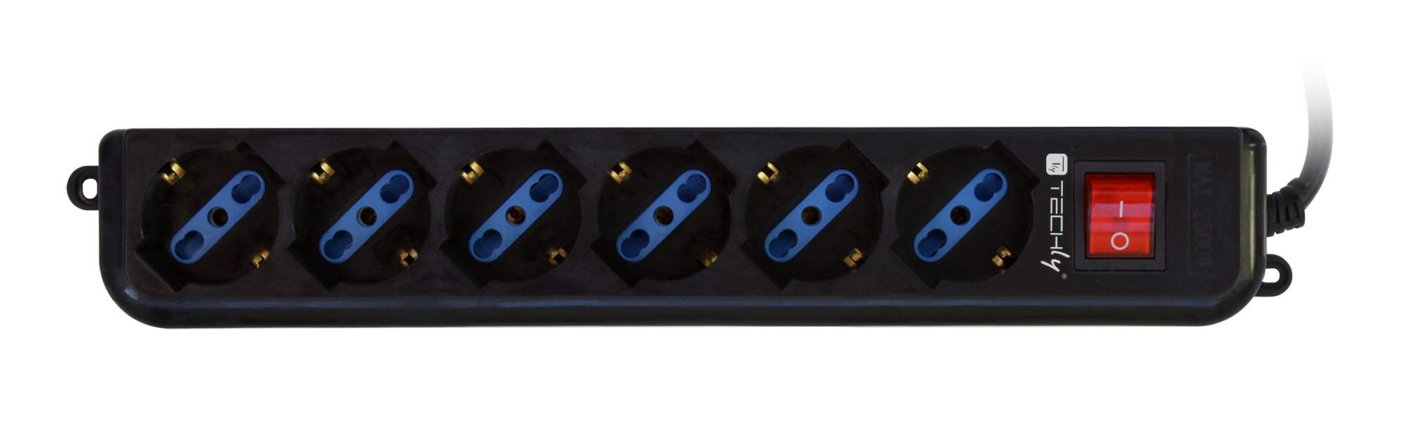 Techly IUPS-PCP-16BK3 base múltiple Interior 3 m 6 salidas AC Negro - Bases múltiples (Interior, 3 m, 6 salidas AC, Tipo L (IT), Tipo F, Tipo L, Negro)