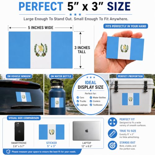 Image of Guatemala Vinyl Flag Stickers, Car Decals, Waterproof Indoor Outdoor, Laptop Stickers, Car Bumper, Guatemalan Flag, 5 x 3 Inches, Set of 3