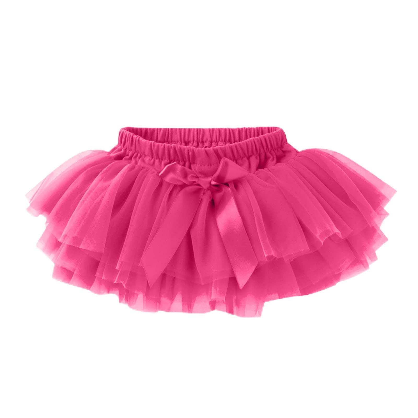 Infant Newborn Baby Girls Soft Fluffy Tutu Skirt Shorts Solid Bowknot Party Carnival Mesh (D2-Hot Pink, 3-6 Months)