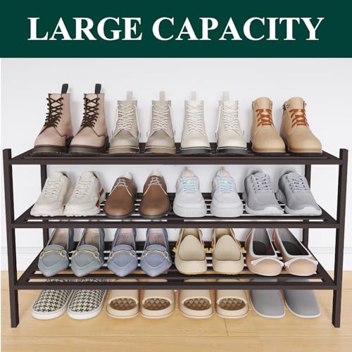 Image of Smiry Bamboo Shoe Rack, 5 Horizontal Slats, 3 Tier - 33.9 inch Wide, Brown