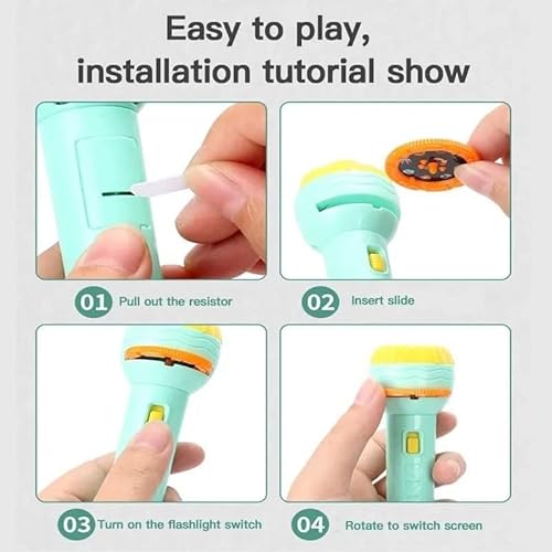 جهاز عرض منزلق للاطفال من بيدتايم، لعبة ضوء اسقاط صغيرة سهلة الاستخدام وشرائح قابلة للتبديل، مصباح يدوي متعدد الاستخدامات للسلامة الليلية، الرفيق المثالي للنوم للاطفال - متعدد الالوان