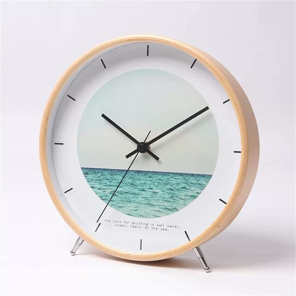 HRWLY Ocean Pattern Clock Minimalist Living Room Decoration Mute Desktop Solid Wood(black-Soul Eater1)