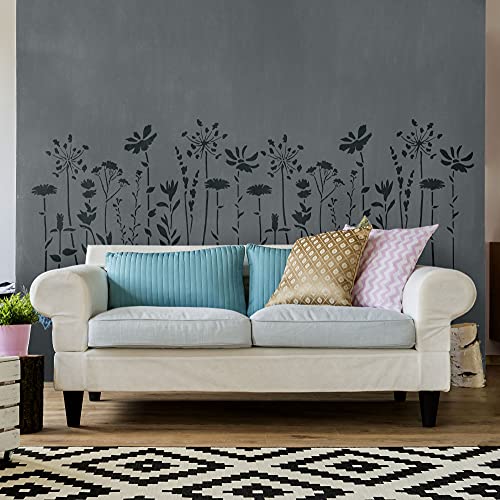 NAKLEO Floral Large Wall Painting Stencil 43x64 cm, Meadow Flowers Pattern, Reusable Plastic Template - Image 2