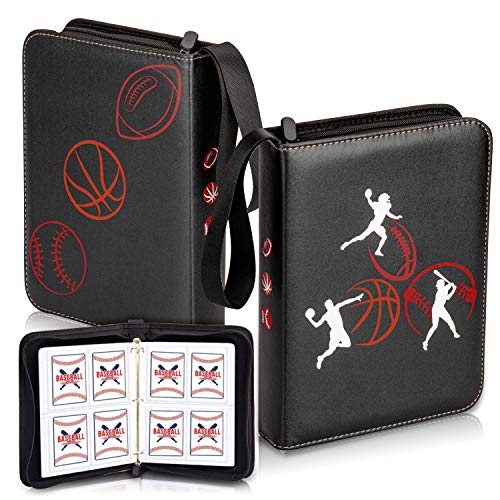 Clovercat 4 Pocket Waterproof Trading Card Binder, Trading Album Display Holder, Expandable, 400 Double Sided Pocket Album, Compatible With Gaming Cards, Yugioh, Mtg And Other Tcg (Sports Theme Sticks Figure, Black) #TOP1