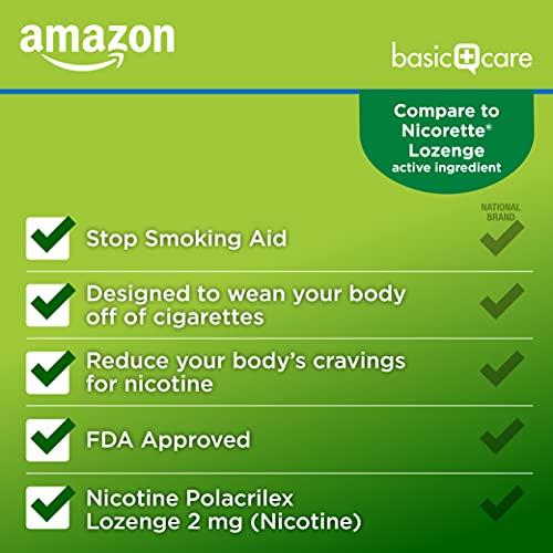 Amazon Basic Care Nicotine Polacrilex Lozenge 2 Mg (Nicotine), Mint Flavor, Stop Smoking Aid; Quit Smoking With Nicotine Lozenge, 144 Count #TOP2