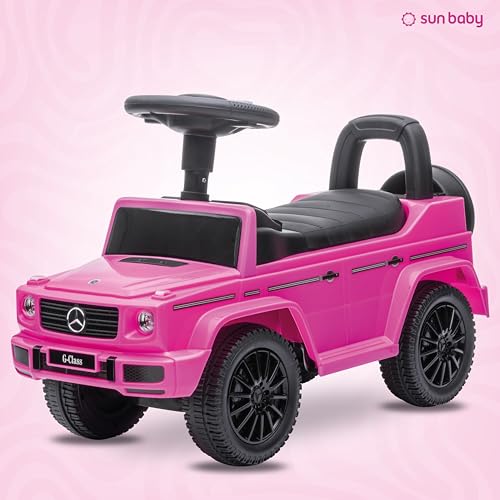 Rutschauto ab 1 Jahr, Mercedes in rot, blau, weiß, schwarz, kinderauto, Baby Auto, lauflernhilfe mit Hupe und Motorengeräuschen (Rosa) – Bild 6