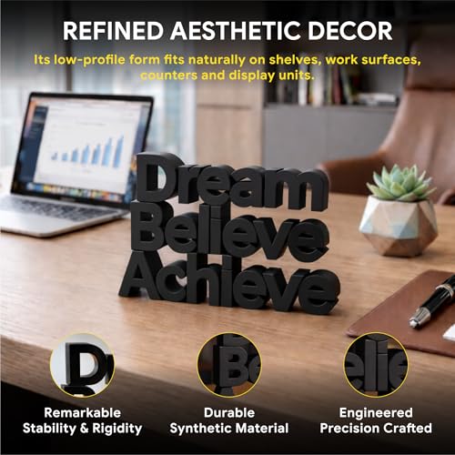 Image of Mad Masters Dream Believe Achieve Motivational Desk Decor - Aesthetic Table, Shelf & Wall Showpiece for Home Office, Business. Vastu Friendly Gifting, Matte Black (8x5.5x1 Inch)