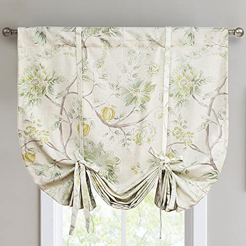 Vogol Watercolor Green Floral Balloon Tie Up Valance, Rustic Style Thermal Insulated Short Curtains For Small Window, Rod Pocket Bathroom Valance Window Shades, 1 Panel, 42X63 #TOP14