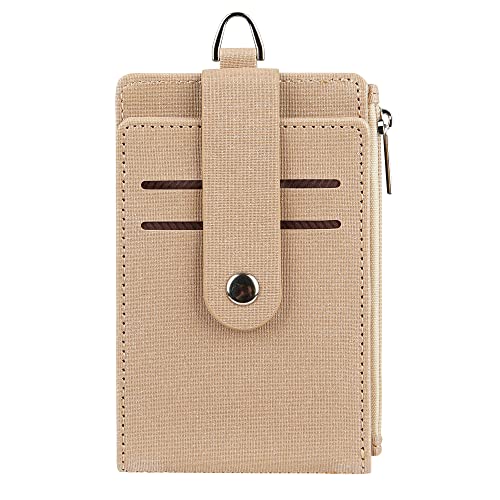 Image of Women & Men Keychain 7 Card Slots Card Holder Case Zipper Slim Minimalist Front Pocket Wallet with 2 ID Window, Champagne Gold, 7 Cards, Minimalist