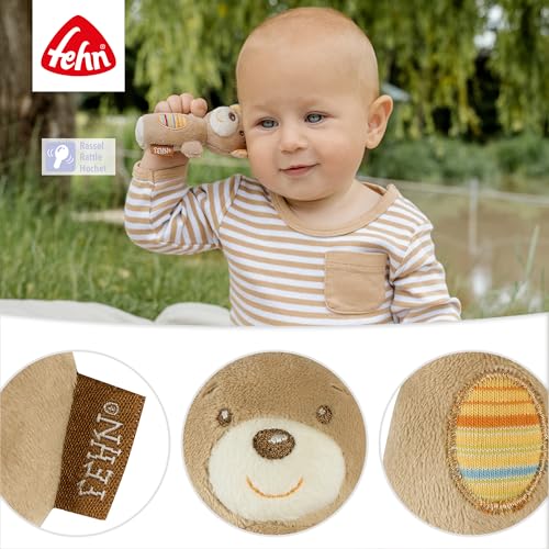 Mini-Rassel Teddy – Mini-Greifling zum Rasseln, Fühlen, Spielen - kuschelweiches Stoff-Tier – ein treuer Begleiter für Babys und Kleinkinder ab 0+ Monaten