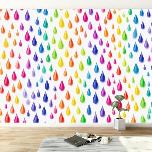Genérico Color Papel Pintado Pared Panorámico 300 x 210 cm Patrón Simple De Gotas De Lluvia De Arcoíris, decoración de pared Póster Gigante de Pared Personalizado 3D Para Salón Dormitorio