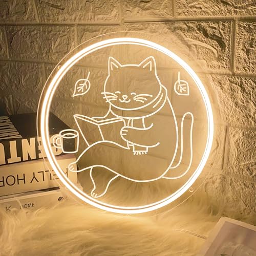 Image of Cat Neon Signs,Cool Reading Cat Led Signs for Bedroom Wall Decor Anime Reading Nook Light Neon for Home Party Room Decor Animal Lover Gifts Cat Wall Art