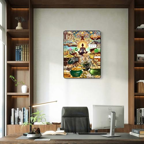 Image of SAF Money Manifestation Vision Board Wall Art | Golden Wealth Attraction Poster | Black Frame Sparkle Lamination | Positive Energy Abundance Decor Painting (14 Inch x 11 Inch) K-36121
