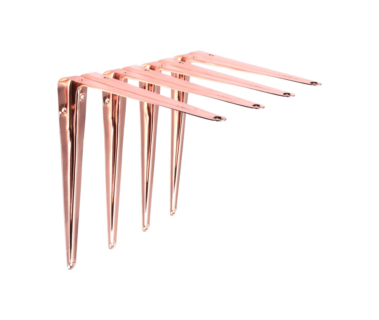 Stiley Living London Shelf Brackets - Heavy Duty Slim Metal Wall Shelf Supports, Tapered Decorative Brackets for Shelving, Industrial Style - 4 Pack (Polished Copper, 200mm x 250mm)