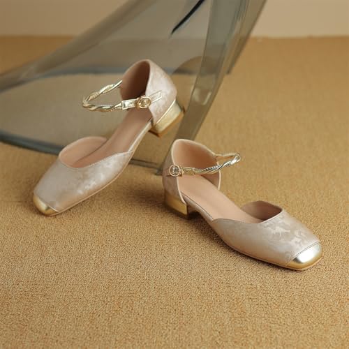 Women's Cap Square Closed Toe D'Orsay Pumps Embroidery Buckle Low Block Heel Rhinestone Cross Ankle Strap Classic Work Office Shoes Church Comfort Dress Party Shopping Dating Sandals2