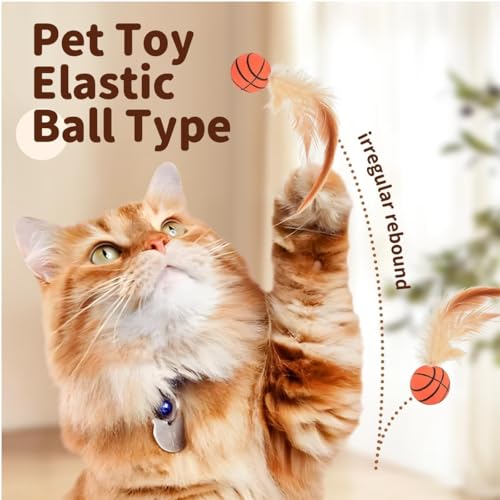 Image of Cat Ball, 6PCS Bouncy Ball with Feather for Indoor Cats, Interactive Kitten Toys for Kitten, Small Dog Toy Balls, Pet Toys with Basketball, Baseball, Badminton Designs